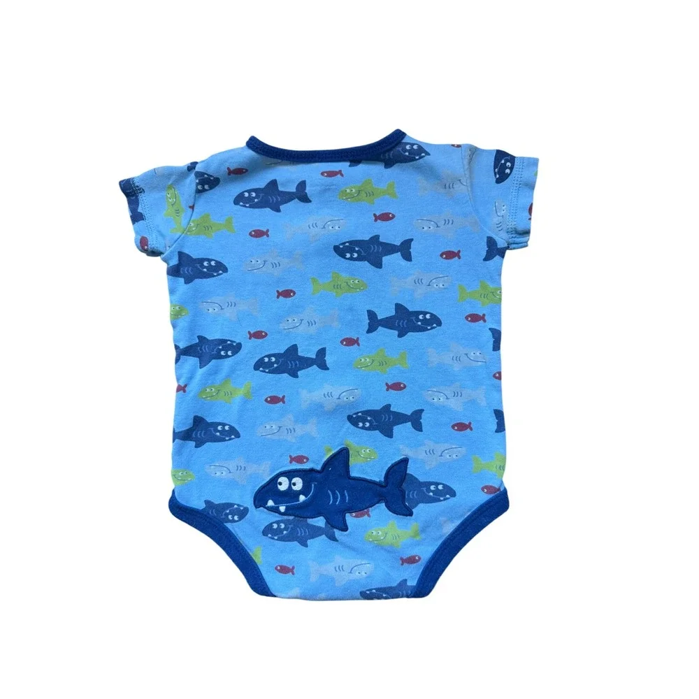 Carter's vintage Bodysuit 9 Months Blue Short Sleeve Shark stitched